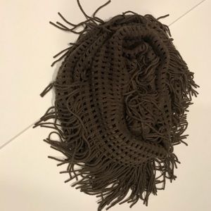 Super soft brown infinity fringe scarf